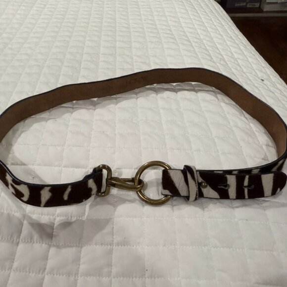J. Crew White/ Black Leather and Animal Fur Belt Size: Medium - Picture 1 of 4